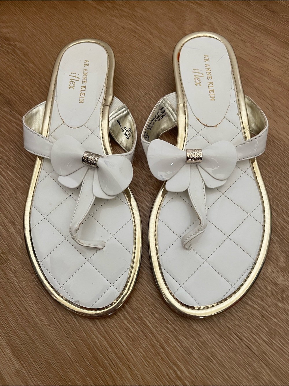 Anne Klein Quilted Bow Thong Sandals with Gold Trim